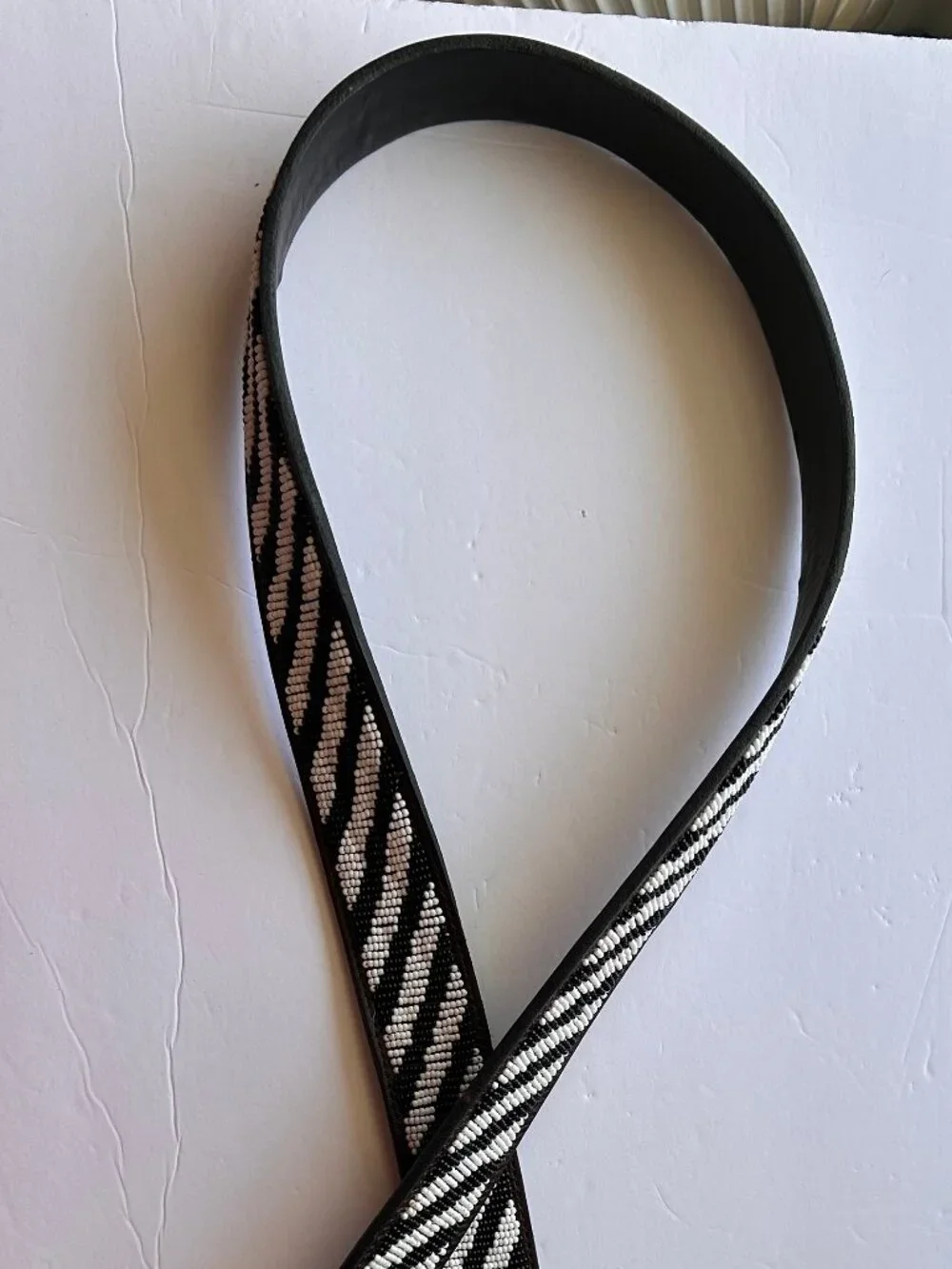 Beaded Zebra Print Brown Leather Belt 1.5